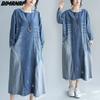 Plus Size Women 2023 New Spring Dress Denim Long Sleeve Dress Elegant Long Dress Loose Dress Blue Basic Dresses