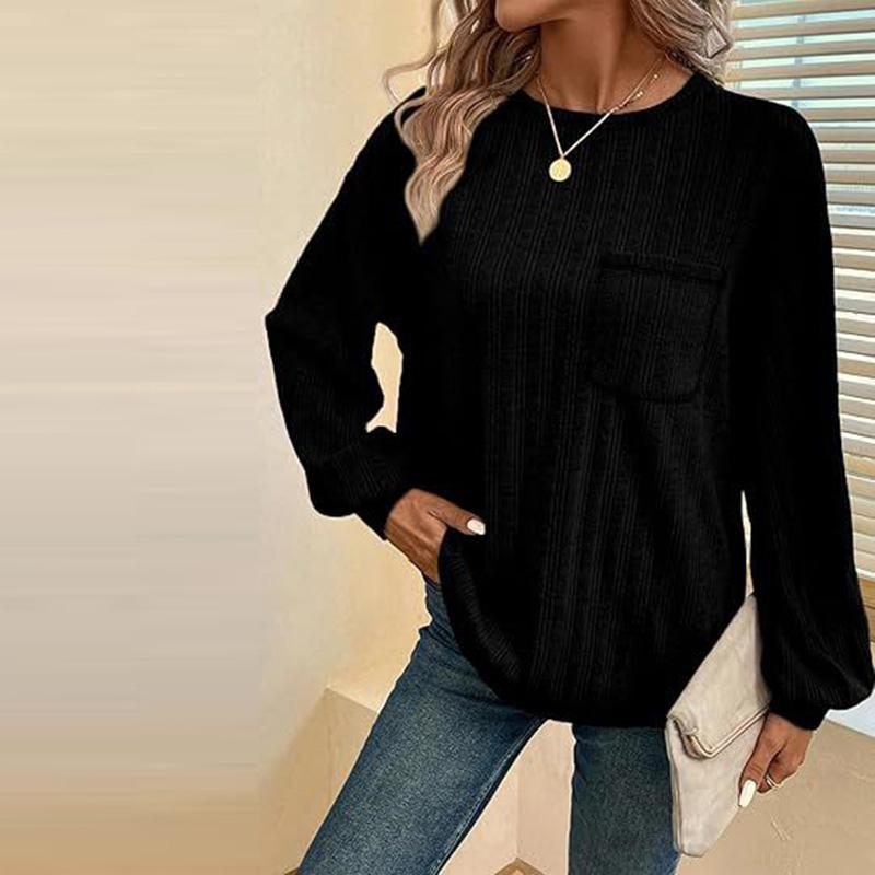 Круглый вырез Темперамент однотонный трикотажный пуловер женская футболка с длинными рукавами свободный повседневный топ осенняя нижняя рубашка