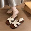 French 2025 New Summer Thick Heel Butterfly Versatile Low Heel Square Head Flat Bottom Wear Cool Slippers Women's One-word Drag