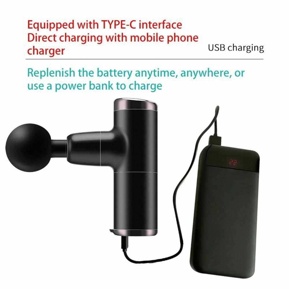 Мини фасциальный пистолет для глубокотканного вибрационного массажа, устройство для облегчения боли, 4 сменные массажные головки, USB-массажер для тела