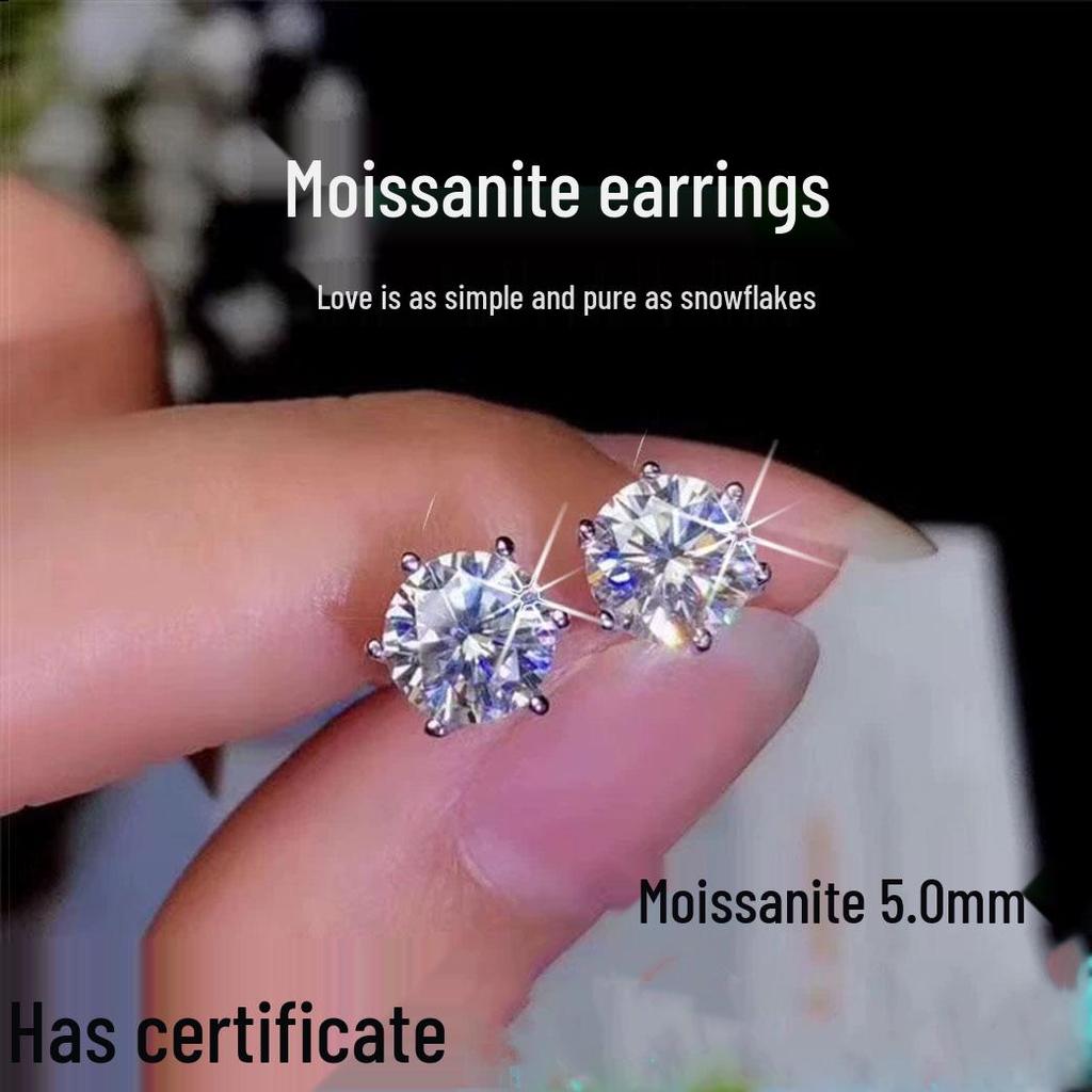 Серьги-гвоздики из стерлингового серебра S925 с шестью зубцами в форме снежинки и муассанитом — элитные украшения для ушей для женщин.