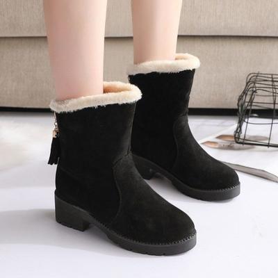 Элегантные женские зимние плюшевые ботильоны на среднем каблуке, с круглым носком, обувь для женщин, высокое качество, горячая обувь по акции