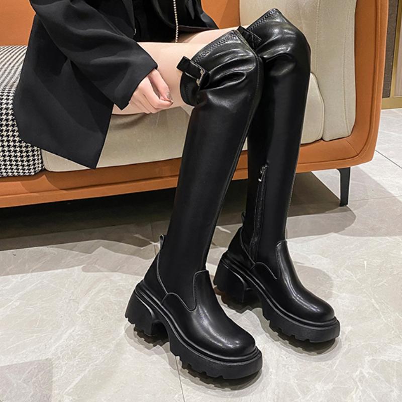 Fashion Women's Shoes Fashion Side Zipper Women's Boots Winter Round Toe Solid Color High Tall Over The Knee Thick Heel Long Boots