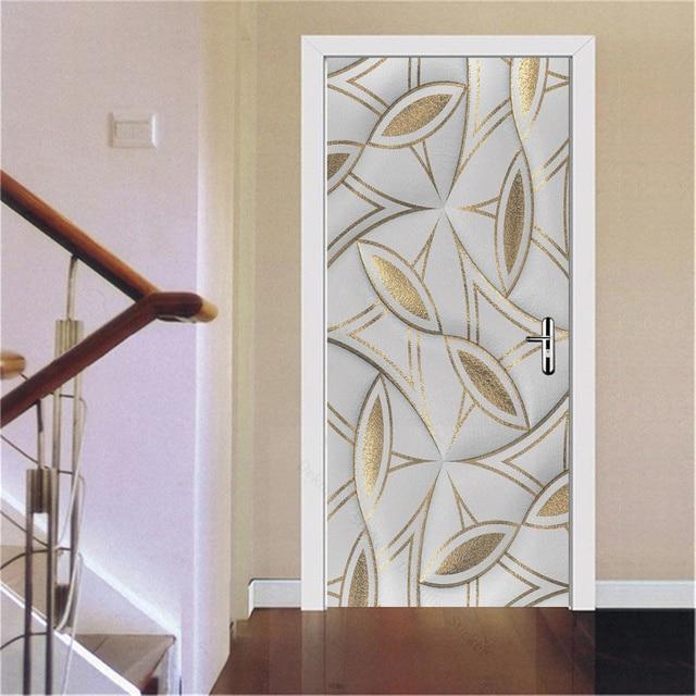 3D золотые наклейки для украшения дверей, мраморные простые абстрактные линии, цветы, обои для гостиной, домашний декор, художественные наклейки для спальни