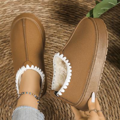 Модные женские зимние сапоги 2025 Зимние новые теплые сапоги на толстой подошве без каблука с меховой отделкой Полусапожки Уличные хлопковые туфли для женщин