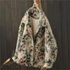Vintage Turn Down Collar Print Loose Personality Woman Winter Long Sleeves Single Breasted Coats