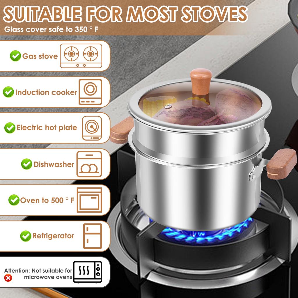 Stainless Steel Fryer Multi-functional Steamer Pot with Handle Steamer and Frying Basket Deep Fryer Pots for Kitchen Accessories