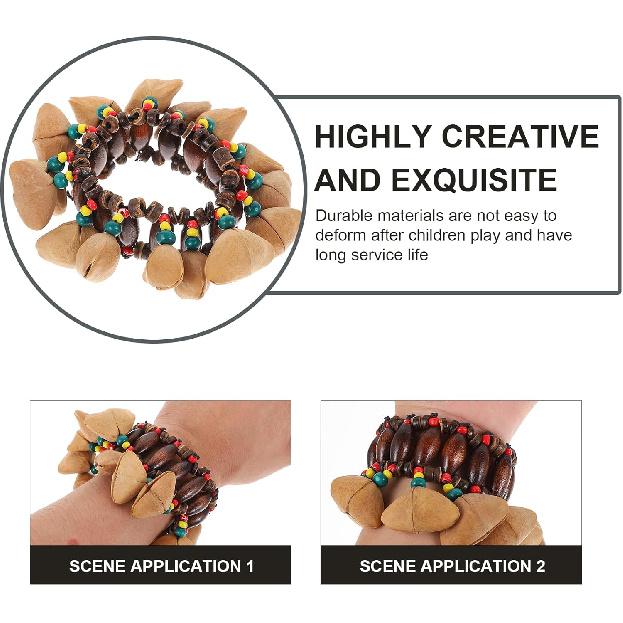 Milisten Тамбора Доминиканская 2 шт. Браслет из африканской скорлупы, музыкальный инструмент, ручной колокольчик, браслет с африканским орехом, браслет, музыкальный инструмент, барабан