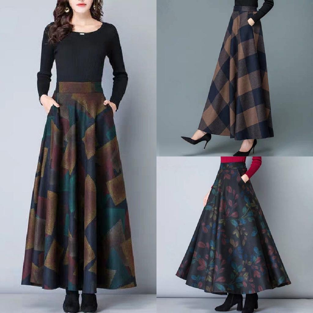 Осенне-зимняя шерстяная клетчатая юбка Юбка-трапеция Юбка-свитер Длинная юбка средней длины Юбка для женщин