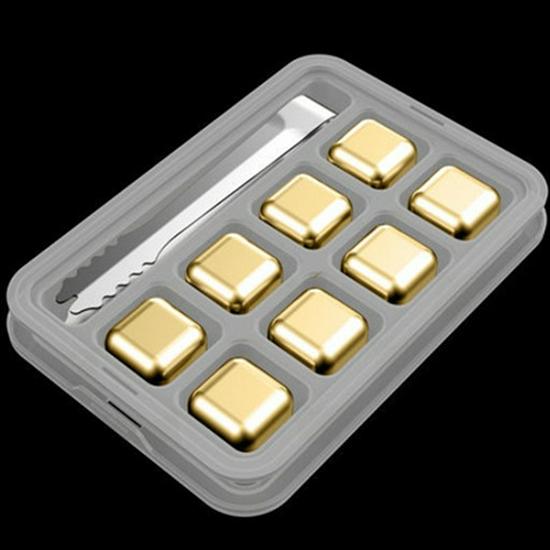 Набор кубиков льда для виски из нержавеющей стали с золотым покрытием - металлическая быстрозамораживающаяся сталь 304 для виски, вина и многого другого