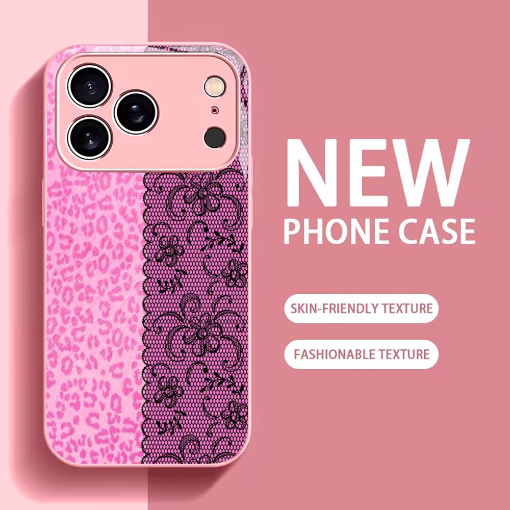 Luxury Pink Leopard & Lace phone case mobile phones for iphone 17 pro max cover Glass for iPhone 17 16 15 14 13 12 11pm Pro Plus