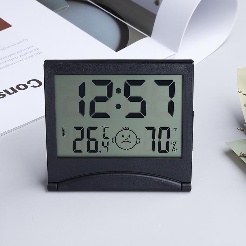 Мини Будильник Температура Влажность Складной Питание от Батарейки Повтор Настольные Часы 12/24Ч ЖК Цифровые Часы с Батарейкой CR2025 KTY