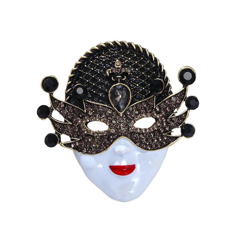 Face Mask Retro Brooch Women'S Versatile Ancient Coat Ornament Pin Diamond High-End Corsage
