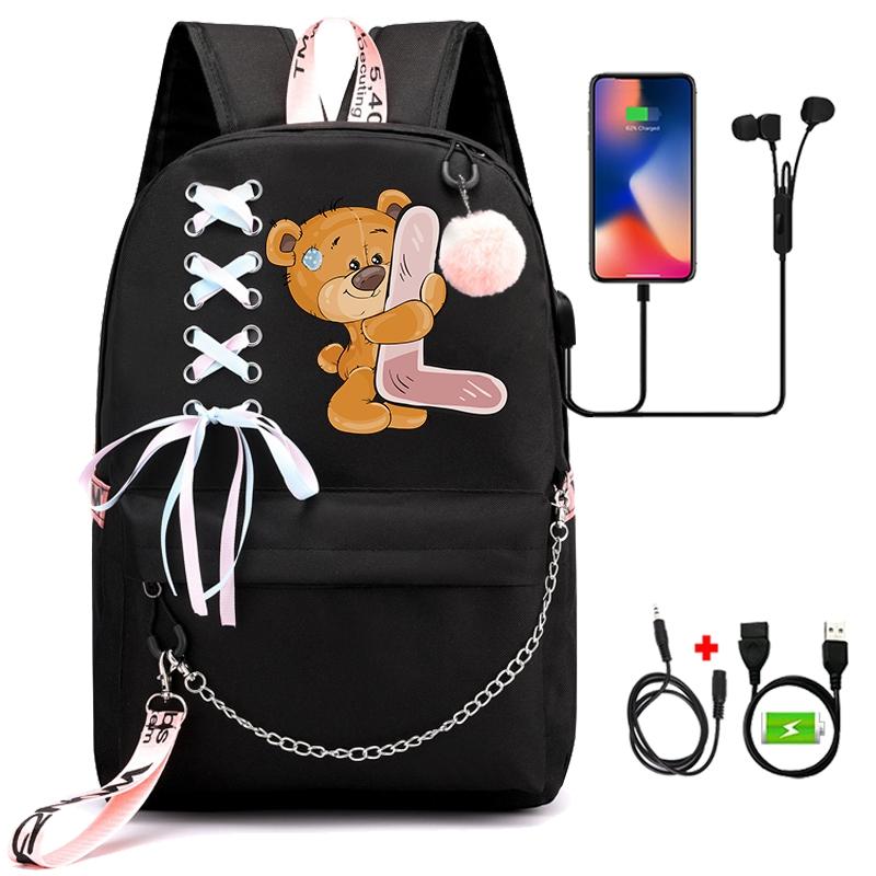 Рюкзак с принтом «Маленький медведь», 26 английских букв, детский рюкзак для школы для мальчиков и девочек, сумка для книг с героями мультфильмов, кавайная школьная сумка для школьников