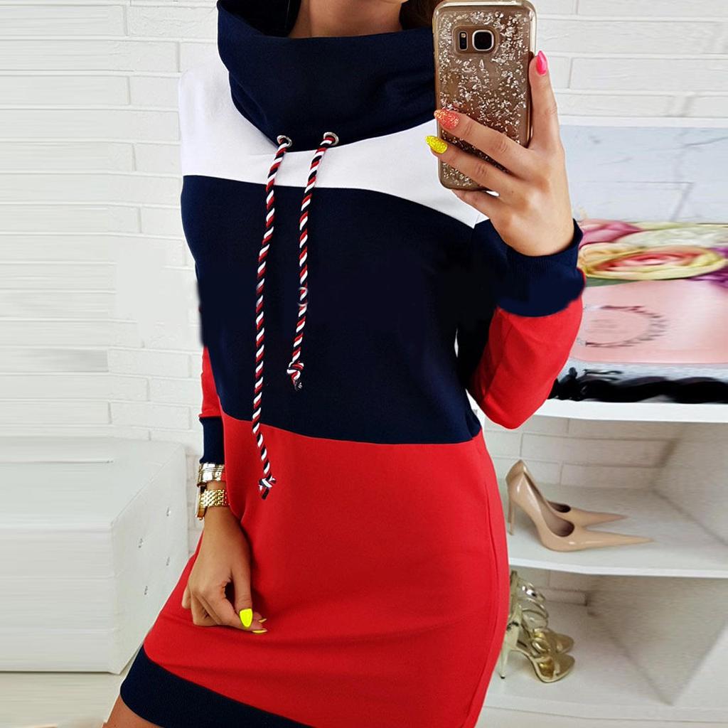 Womens Ladies Sweater Jumper Long Dresses Skirt Winter Long Sleeve Striped Tops