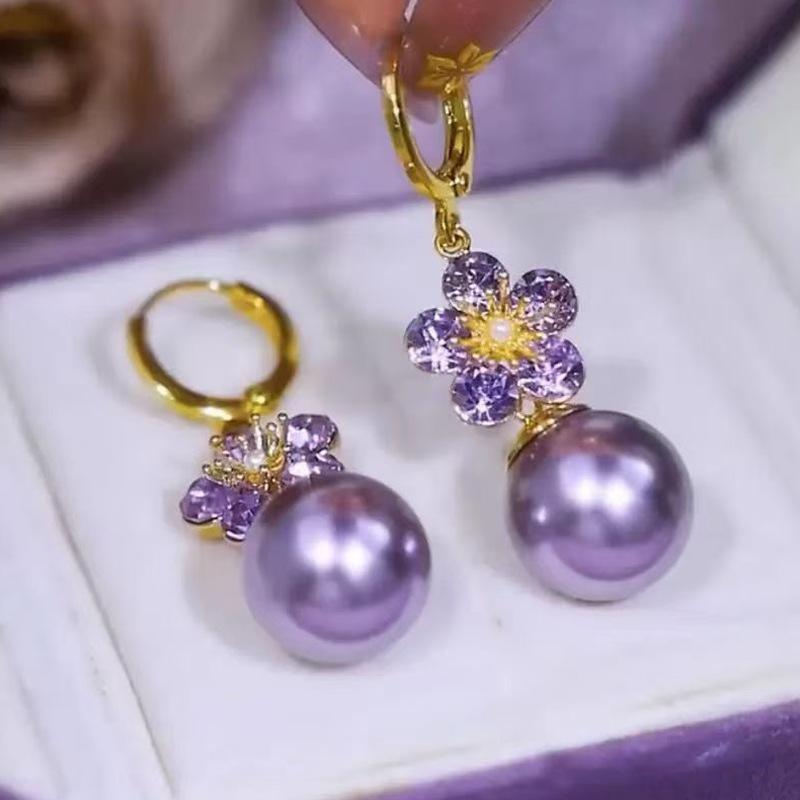 Модные серьги-капли из искусственного жемчуга с цветком циркония цвета шампанского для женщин, корейские элегантные легкие роскошные серьги, ювелирные изделия в подарок