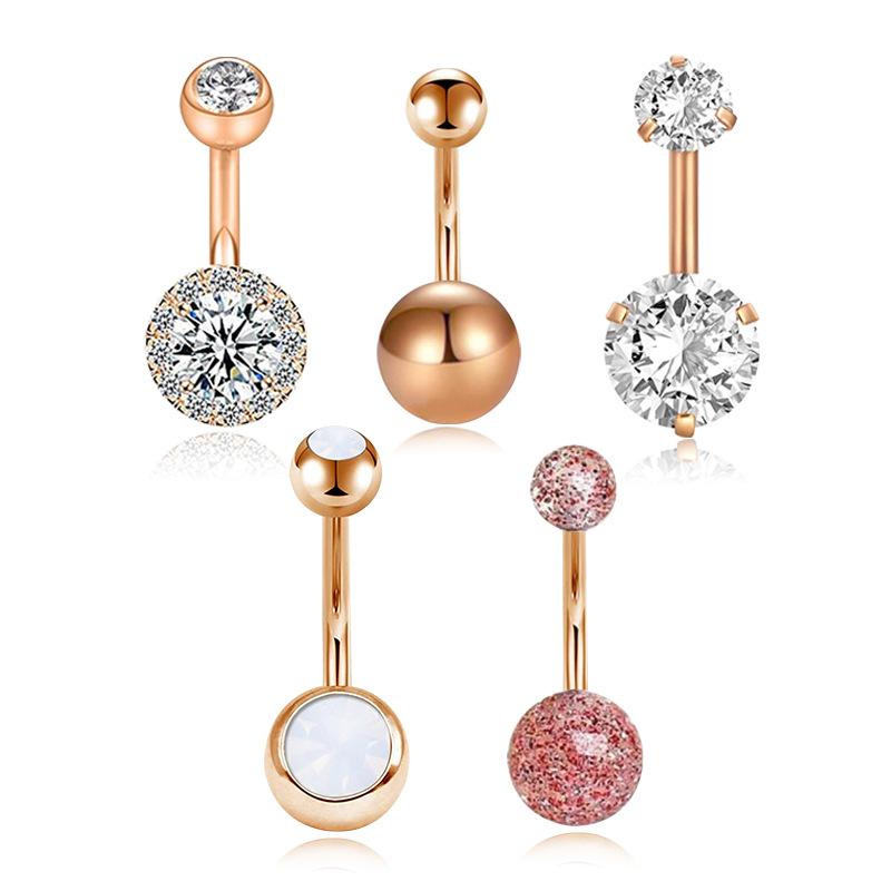 Новый круглый пупок, креативный протеиновый вермикулит, кристалл, бриллиант, розовое золото, пупочные украшения для ногтей
