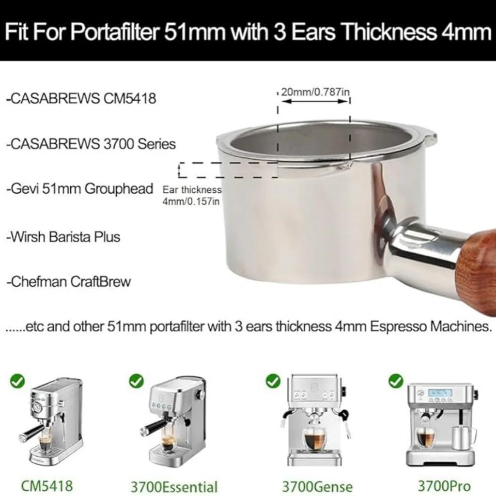 51mm Bottomless Portafilter Filter Fits Linea Classic EM450M,Mr. Coffee Espresso, Electrolux, CASABREWS CM5418,Essential,Sangkee