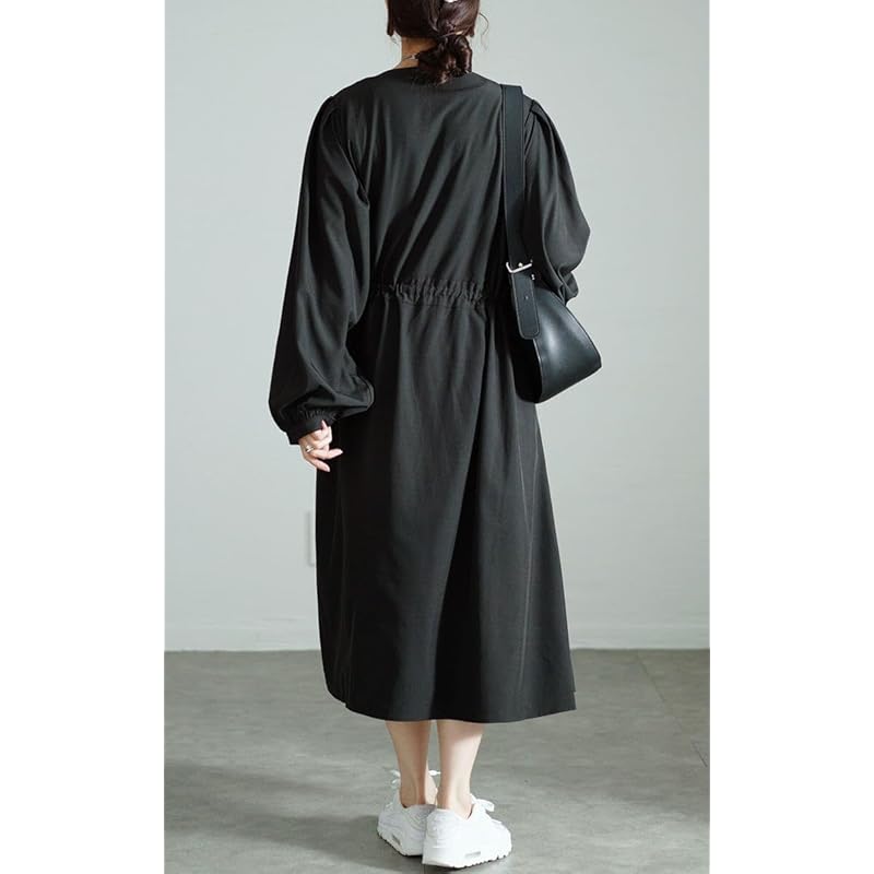 [Золото Япония] большой размер женский цельный длинный рукав со сборкой на пуговицах эластичный осенний комплект осень весна зима nw-24039 4L-5L черный