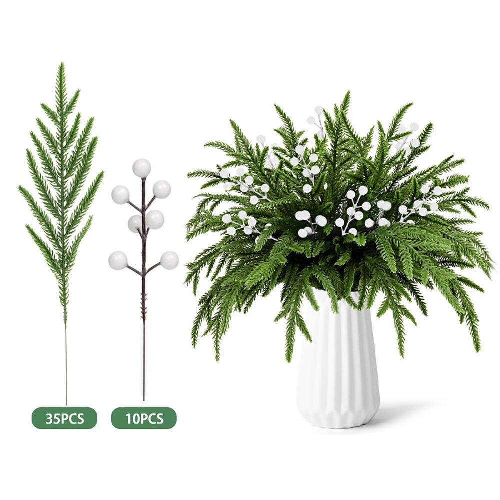 Red Berries Christmas Artificial Pine Branches Plastic Greenery Leaves Fake Cedar Pine Accessories DIY Faux Pine