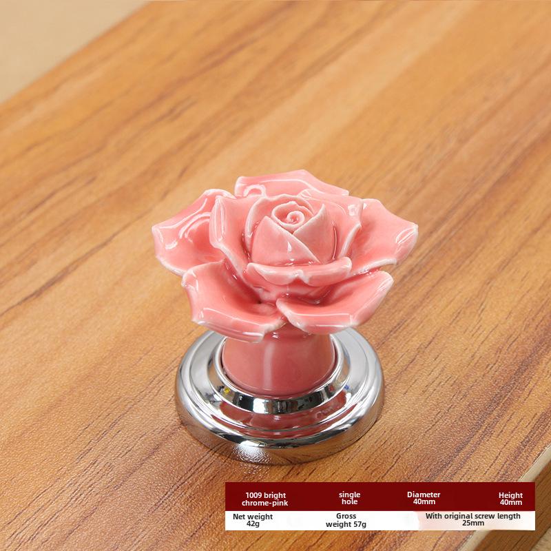 Ручка для шкафа из розовой керамики - современный пасторальный стиль, одно отверстие для ящика, гардероба или двери