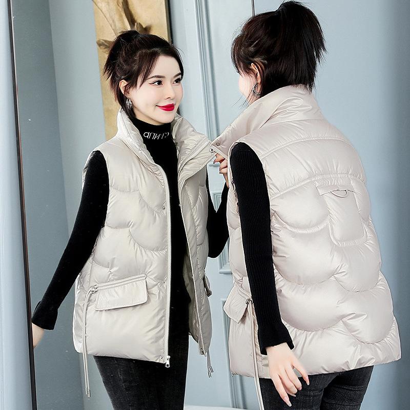 Glossy autumn and winter new thickened cotton vest female glossy student loose vest outside vest vest jacket