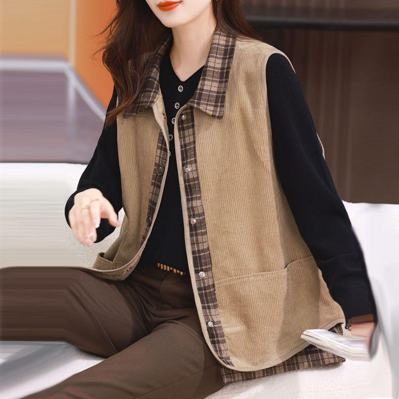 Stylish European Style Autumn and Winter Ladies Velvet Vest Coat Warm Corduroy Jacket