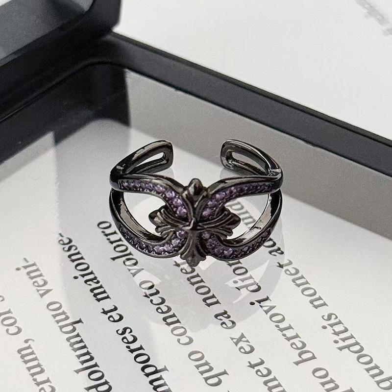 Винтажное кольцо с темной лозой, розово-фиолетовым бриллиантом, открытое кольцо-лепесток, нишевое, с высоким чувством стиля, простое кольцо