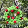 13 Inch Christmas Green Elf Wreath for Front Door Plush Pompom Ball Wreath with Wooden Elf Hand for Winter Wall Window Fireplace Door Tree Decor