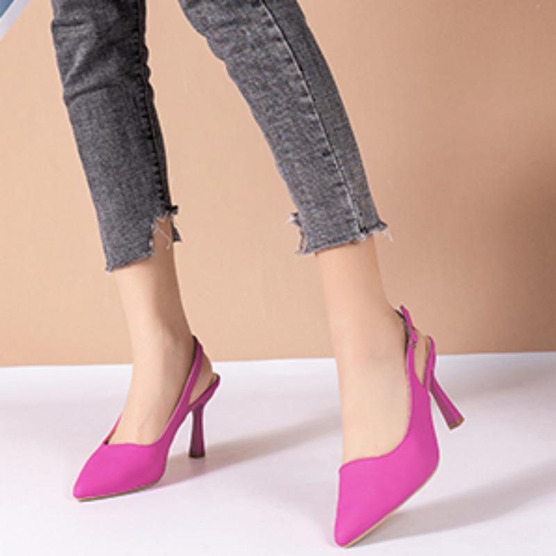 Женские летние босоножки на высоком каблуке с острым носком и небольшим вырезом, модные однотонные женские босоножки Baotou с открытой пяткой, большой размер