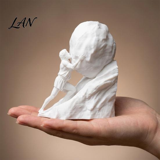 Inspirational Desk Ornament Sisyphus Rolling Rock Statue, Struggler Figurine, 3D Printed Creative Resin Texture Figure Sculpture for Office