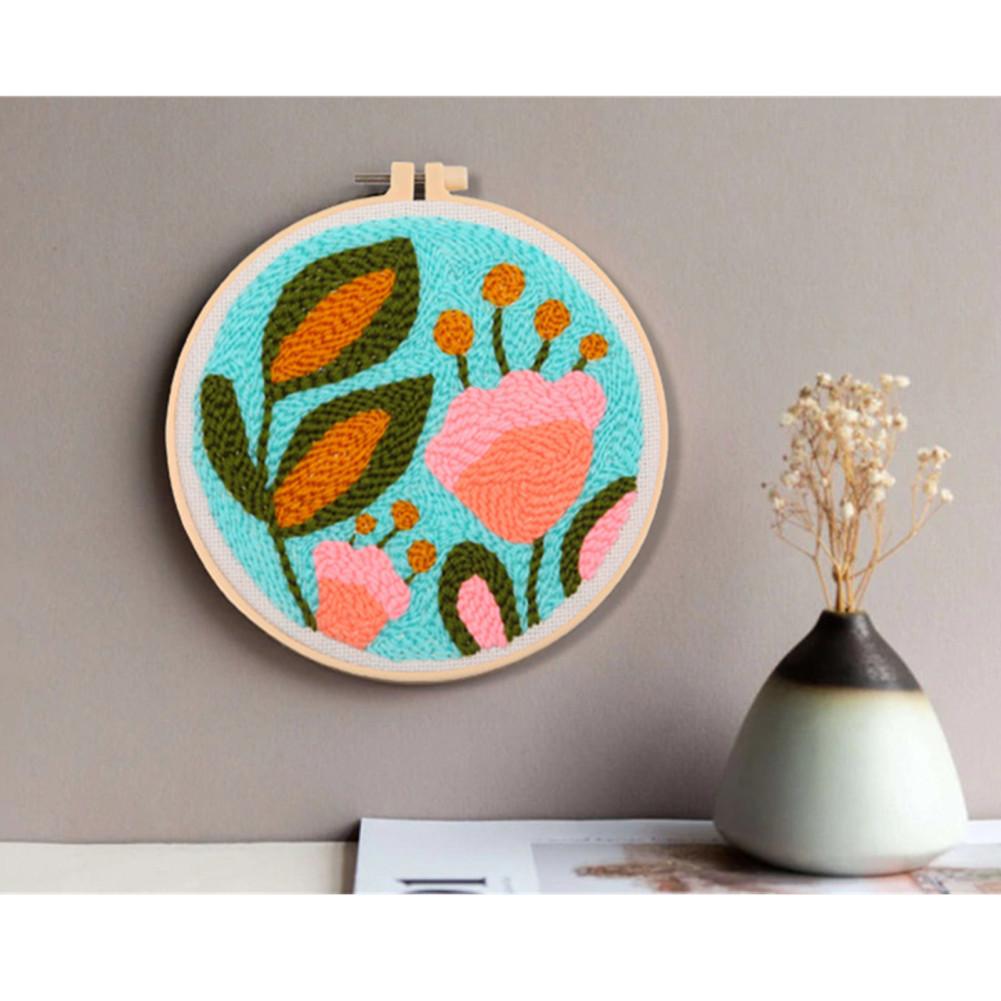 Наборы для вышивания пуансонной иглой для начинающих, наборы для начинающих для вышивания пуансонной иглой с цветами, с тканью для пуансонной иглы, вышивальными пяльцами и пряжей