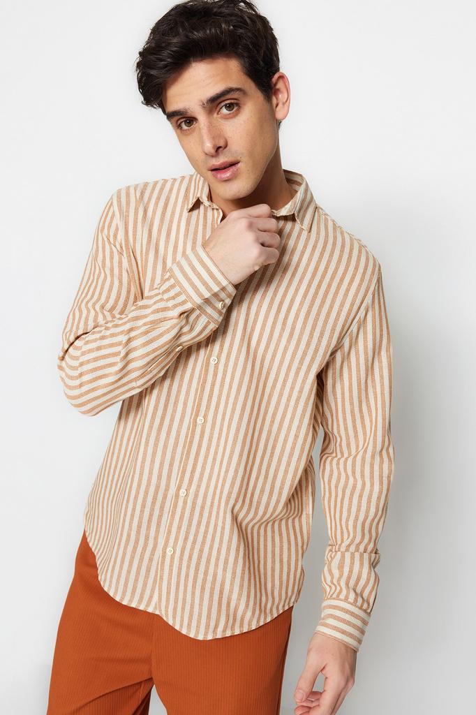 Мужская модная новая рубашка, ограниченная серия, каменная полосатая текстурированная рубашка обычного кроя