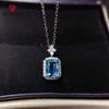 Rectangular Simulation Sea Blue Topaz Color Treasure Delicate Clavicle Chain Simple Crystal Necklace For Women Wedding Jewelry
