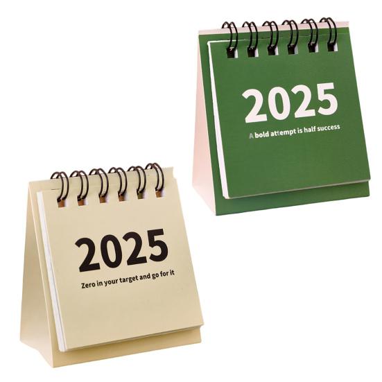 2Pcs 2025 Desk Calendar Mini Desktop Standing Flip Calendar Portable School Stationery Learning Planner Pocket Calendar