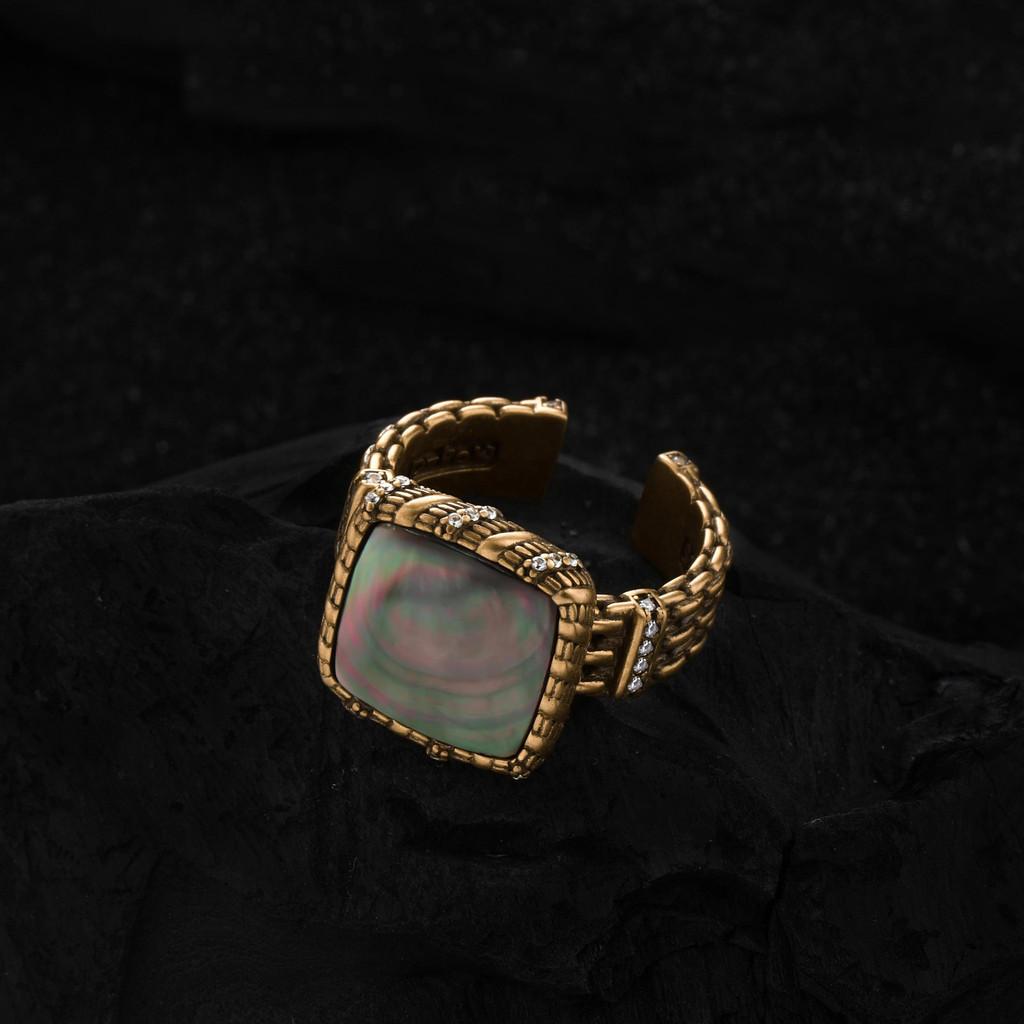 Statement Fashion 925 Sterling Silver Adjustable Moonlight Square Ring With Brilliant Zirconia