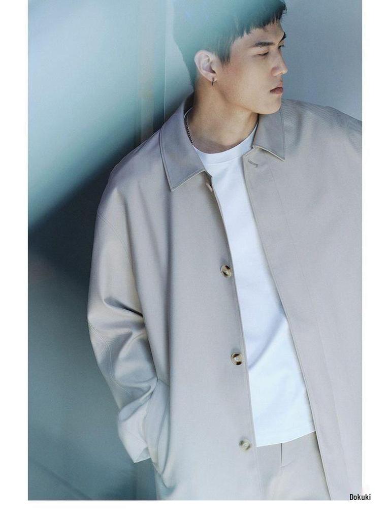 Мужской хаки тренч средней длины в стиле ситибой для больших размеров