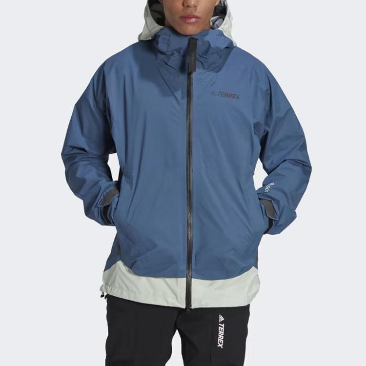Adidas Terrex Myshelter Gore-Tex Active Rain Jacket Color Block Letter Print Long Sleeve Jacket Men Jacket Blue HH9171