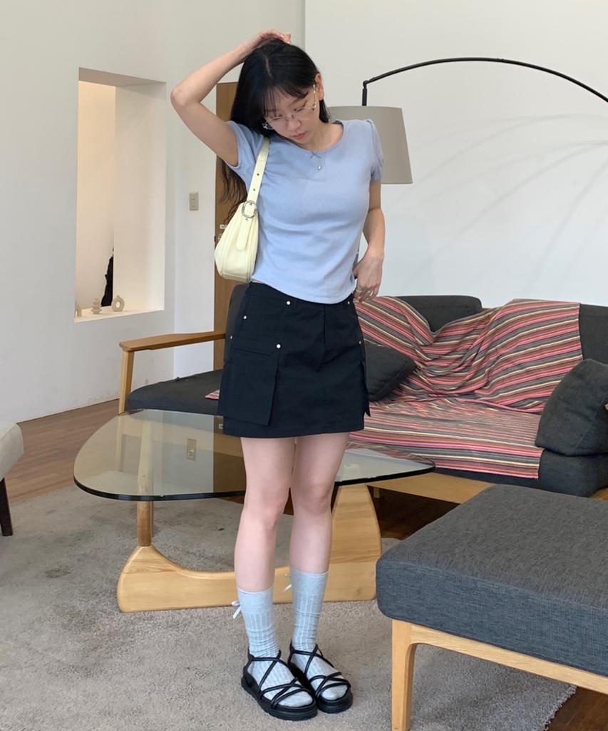 TMAKER Signature Logo Rivet Skirt Pants Bk