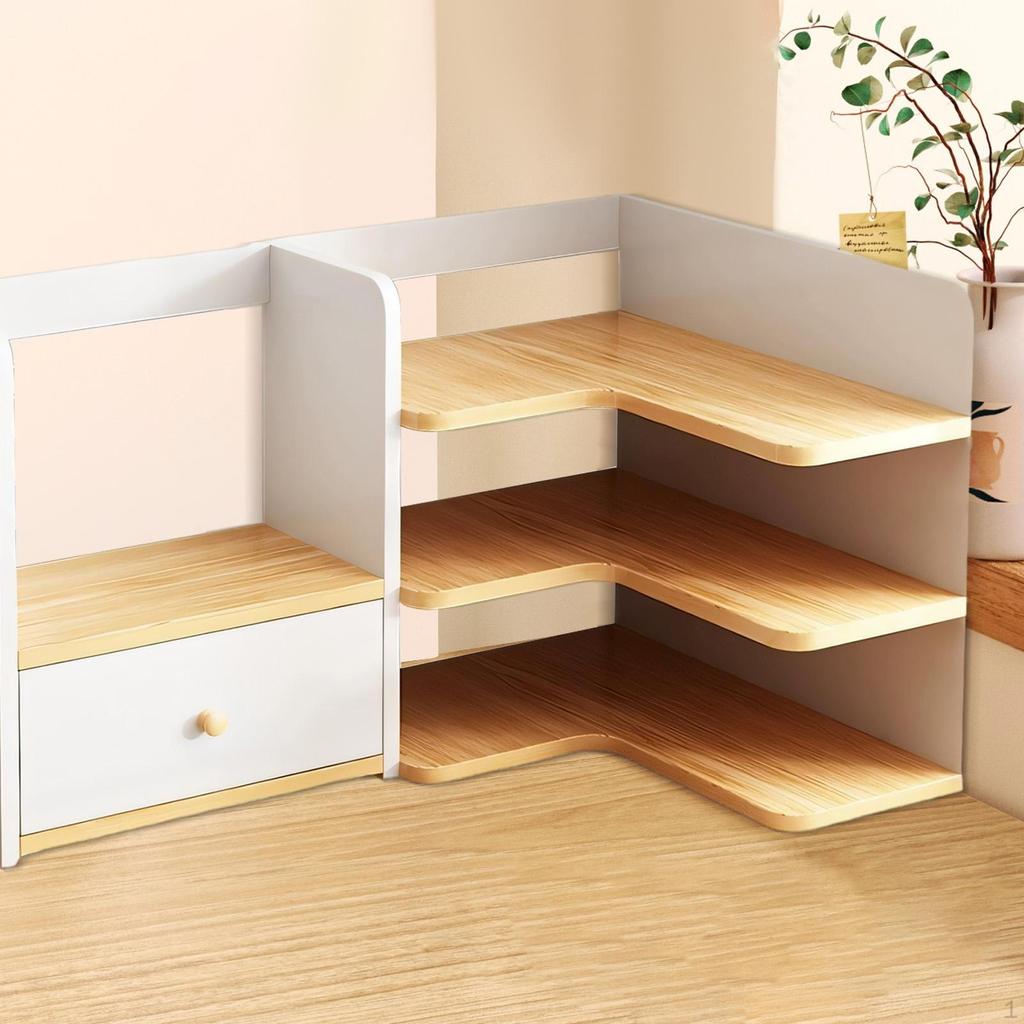 Desktop Corner Bookshelf Desk Organizer Multifunction 3 Tier Shelving for