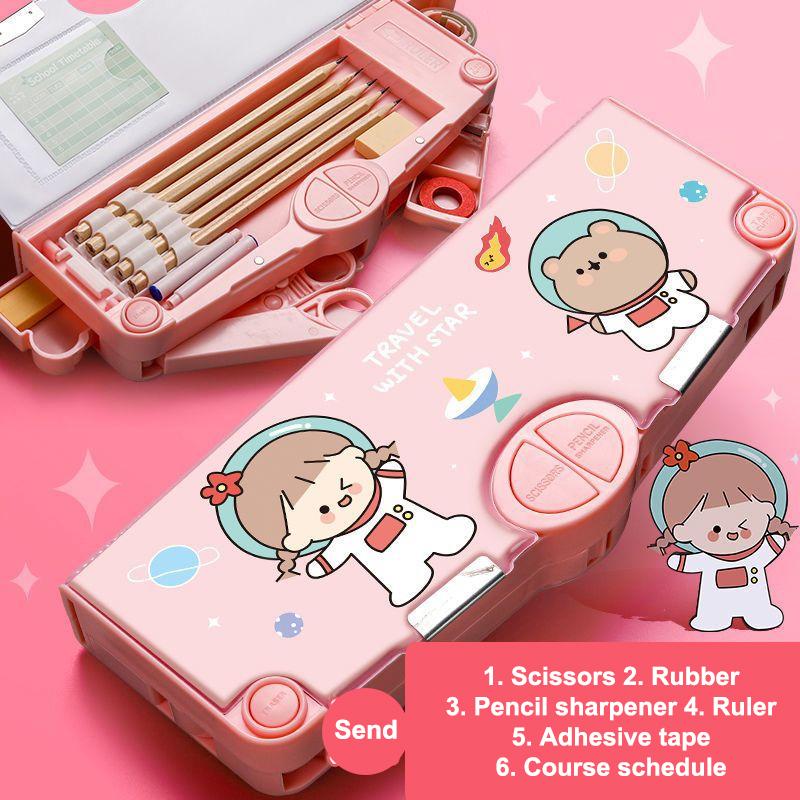 Многофункциональный милый пенал, креативный пенал большой вместимости с калькулятором, простая коробка для хранения канцелярских принадлежностей, подарки