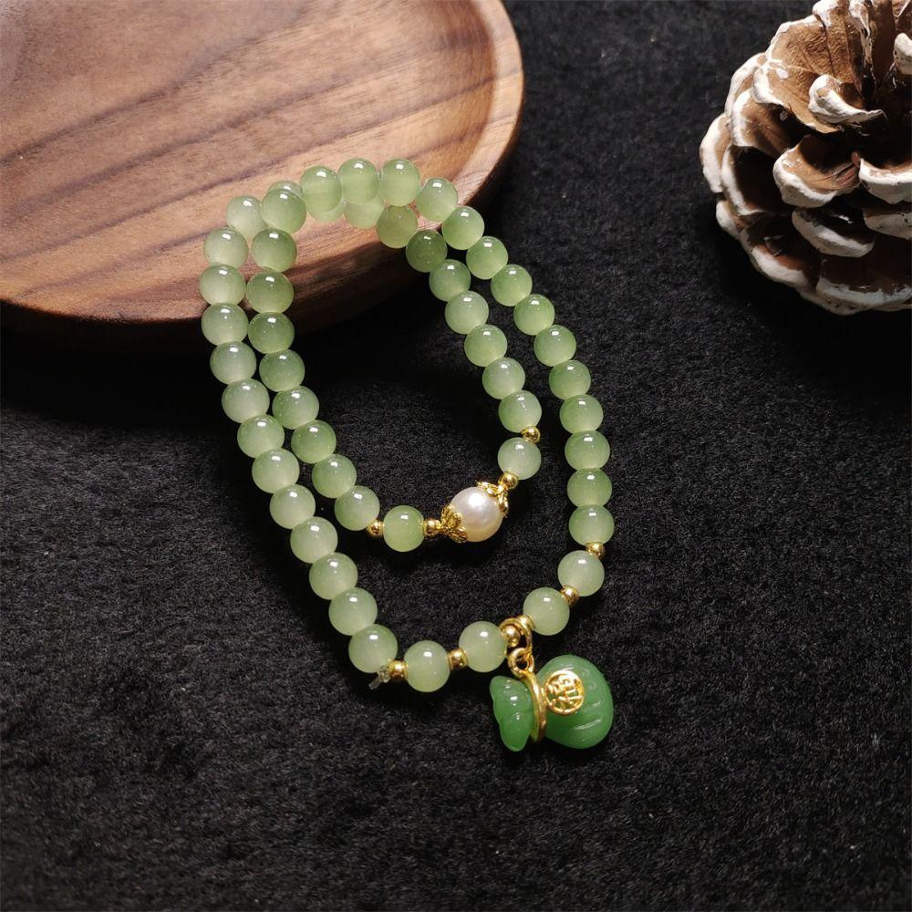 Glass Bead Double-layer Bracelet Green Hand Chain Classic Beaded Bracelet  Daily Wear