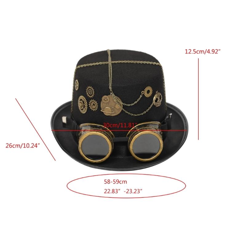 Стимпанк цилиндр Один размер Шерстяные шляпы викторианской эпохи с очками Костюм унисекс Цилиндр Готические шапки хиппи Реквизит для Хэллоуина
