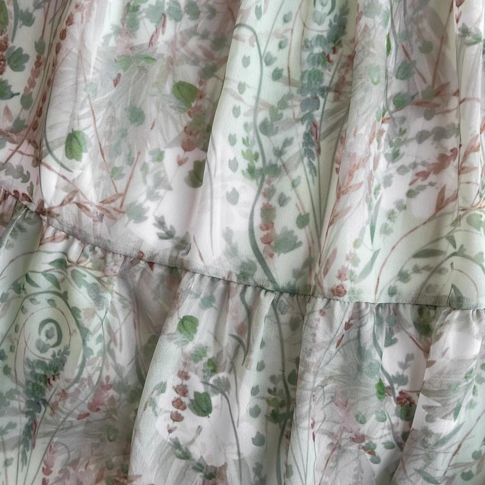 Summer Elegant Flower Chiffon Long Maxi Beach Holiday Dress Women's Butterfly Sleeve O Neck Single-Breasted Belt Floral Print Party Robe