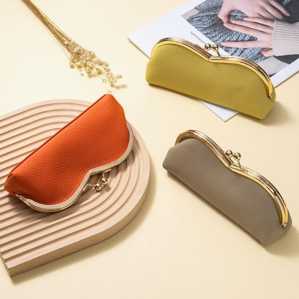 Elegant Sunglasses Storage Bag Portable Kiss Buckle Case Leather Glasses Case Women's Accessories
