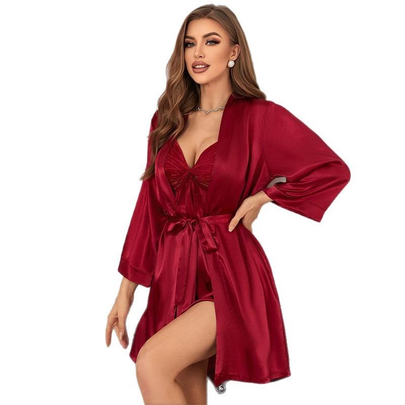 Sexy Bow Neck Nightdress Women's Loungewear Back Hollow Pajamas Robe Large Size 0