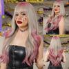 Длинные объемные волнистые синтетические парики, черный, фиолетовый, розовый, омбре, светло-персиковый розовый парик для женщин, повседневная вечеринка, косплей, термостойкий