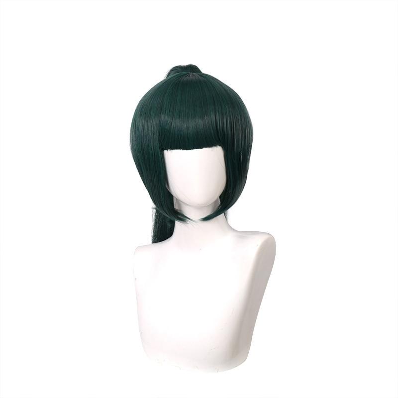 Anime Maki Zenin Cosplay Wig Jujutsu Kaisen Dark Green Ponytail Heat Resistant Synthetic Hair Anime Cosplay Wigs