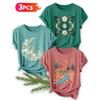 Three-piece set Starry Moon Countryside Scenery Printed Pattern Short Sleeve Vintage Round Neck T Fresh and natural style loose-fitting shirt 2026