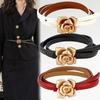 Unique Rose Genuine Leather Gold Belt Women Fashion Cowskin Flower Thin Belts Female Jeans Dress Waistband